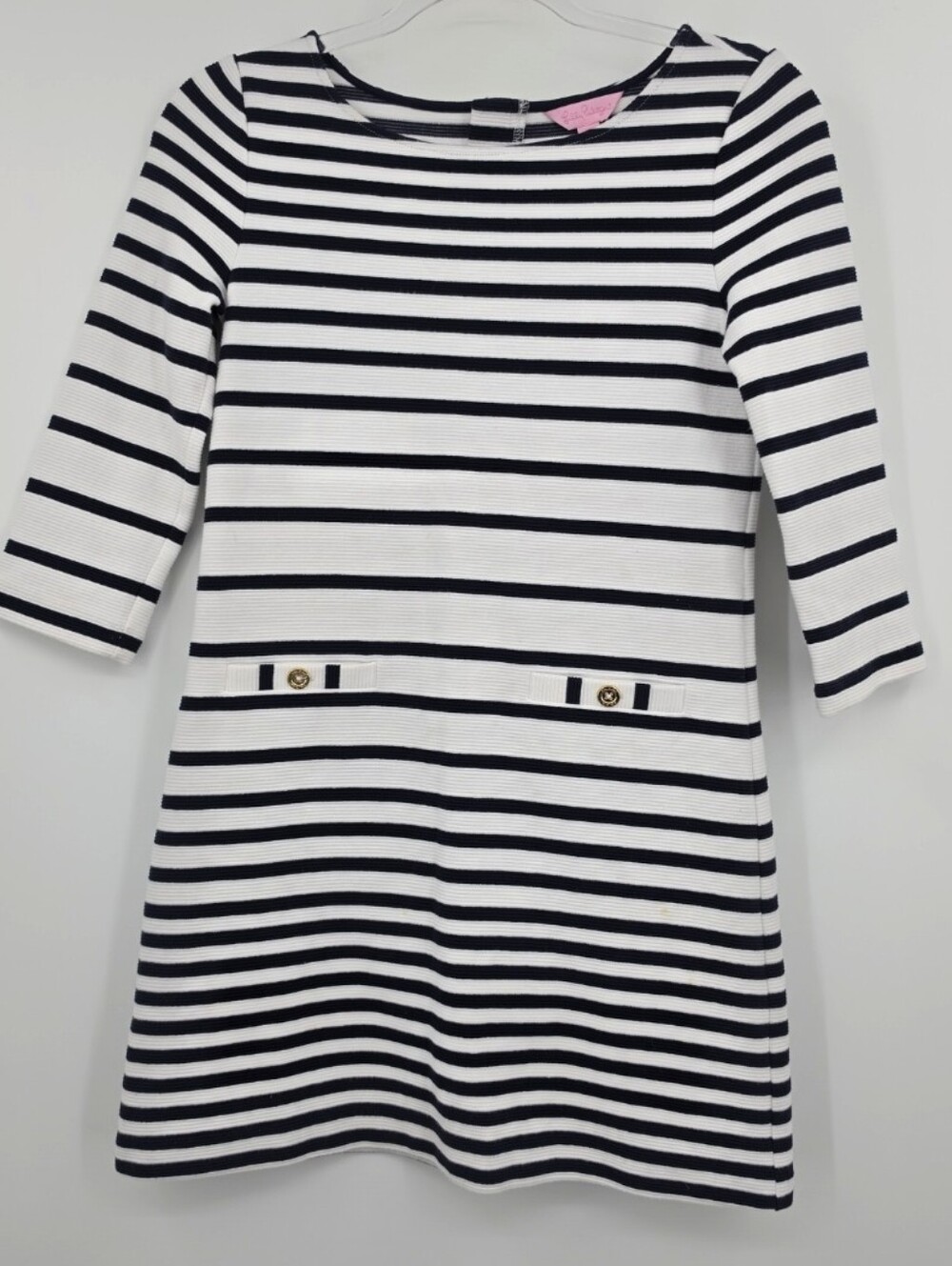 Lilly Pulitzer Girls Striped Shift Dress XL 12-14 White Striped Long Sleeve